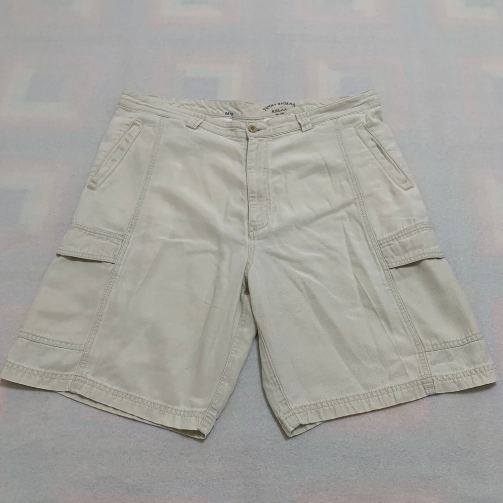 Tommy Bahama Cargo Shorts Mens 38 Beige Good Relaxed Tencel Cotton Blend
